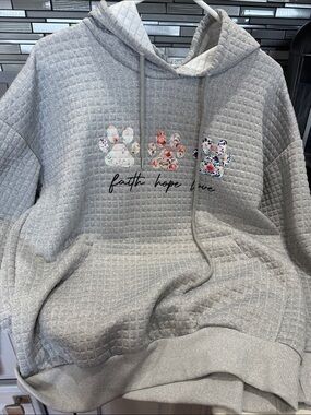 Gray Quilted Hoodie with Floral Paw Prints - Faith Hope Love
